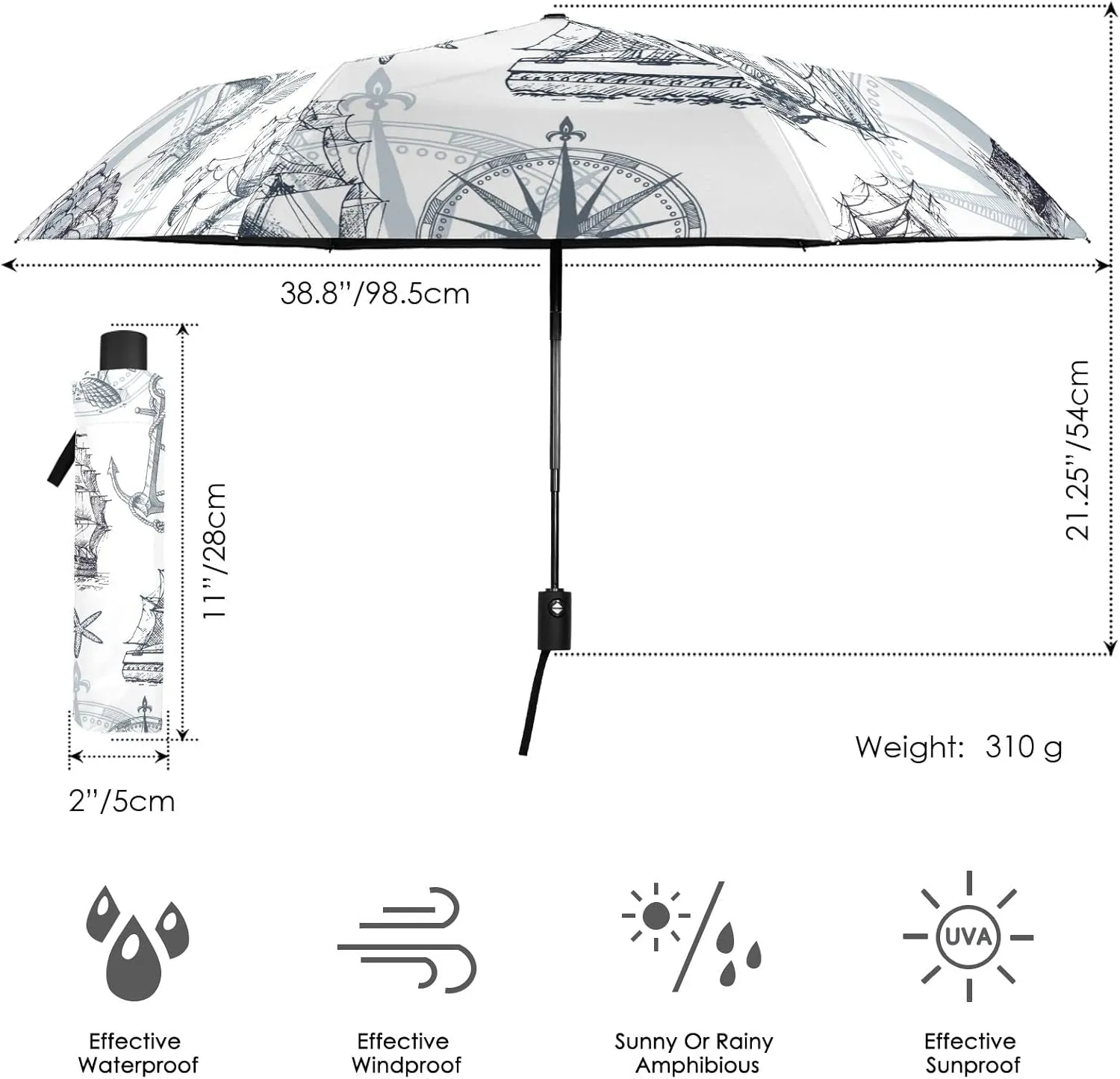 Oyihfvs Automatic Windproof Waterproof Umbrella, Folding Umbrella Reinforced Portable Compact UV Protection Sun rain Auto Open/Close
