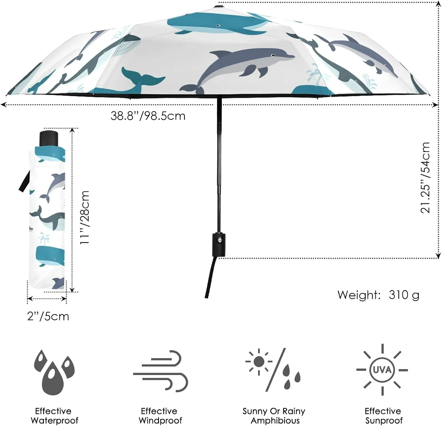 Oyihfvs Automatic Windproof Waterproof Umbrella, Folding Umbrella Reinforced Portable Compact UV Protection Sun rain Auto Open/Close