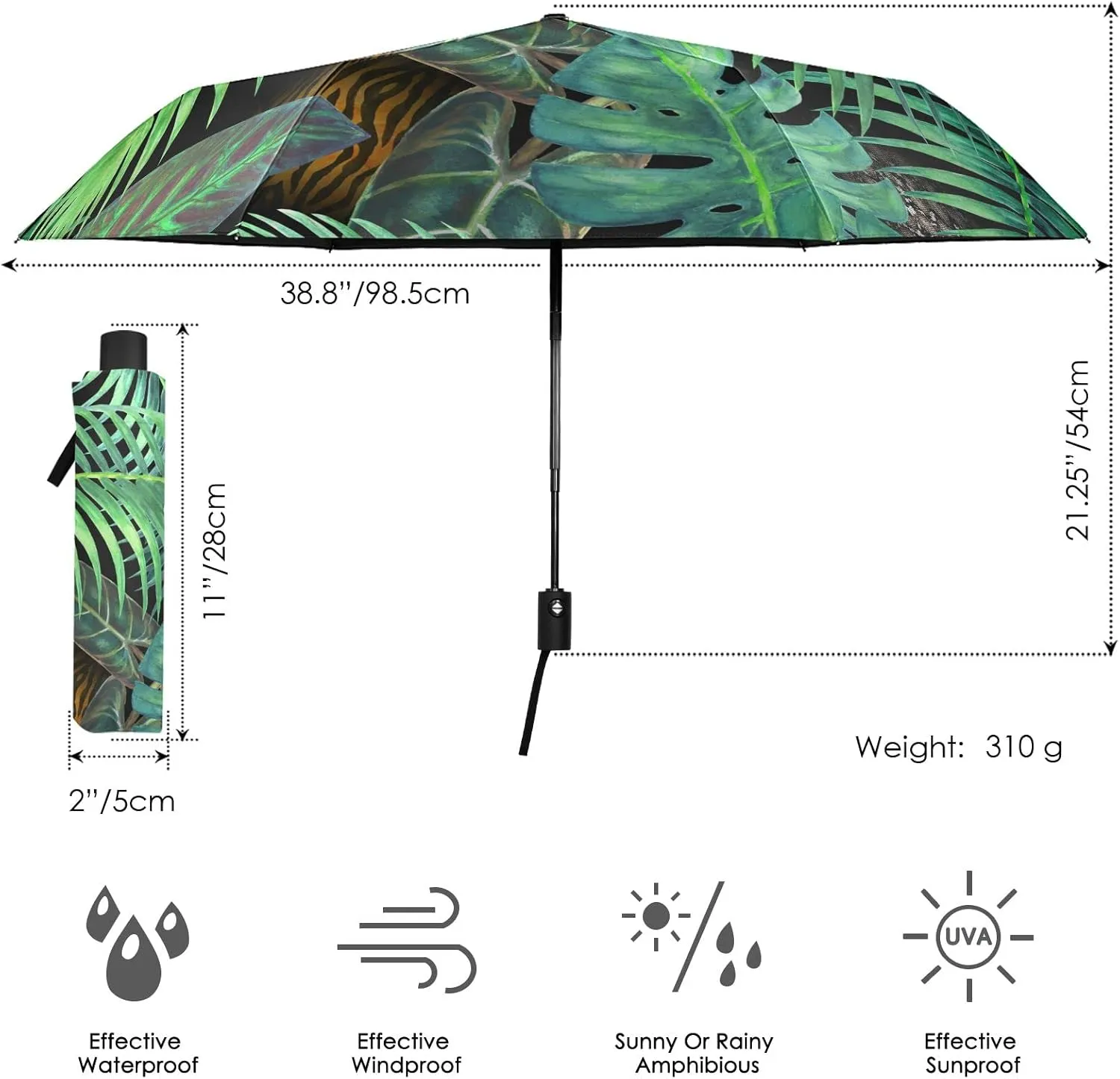 Oyihfvs Automatic Windproof Waterproof Umbrella, Folding Umbrella Reinforced Portable Compact UV Protection Sun rain Auto Open/Close