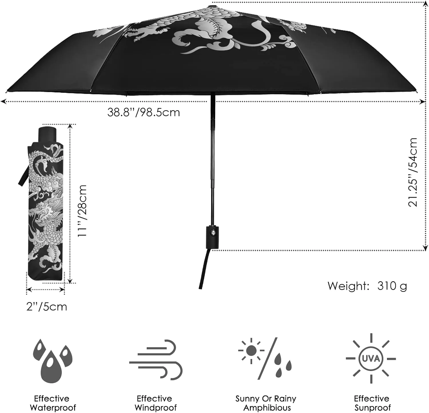 Oyihfvs Automatic Windproof Waterproof Umbrella, Folding Umbrella Reinforced Portable Compact UV Protection Sun rain Auto Open/Close