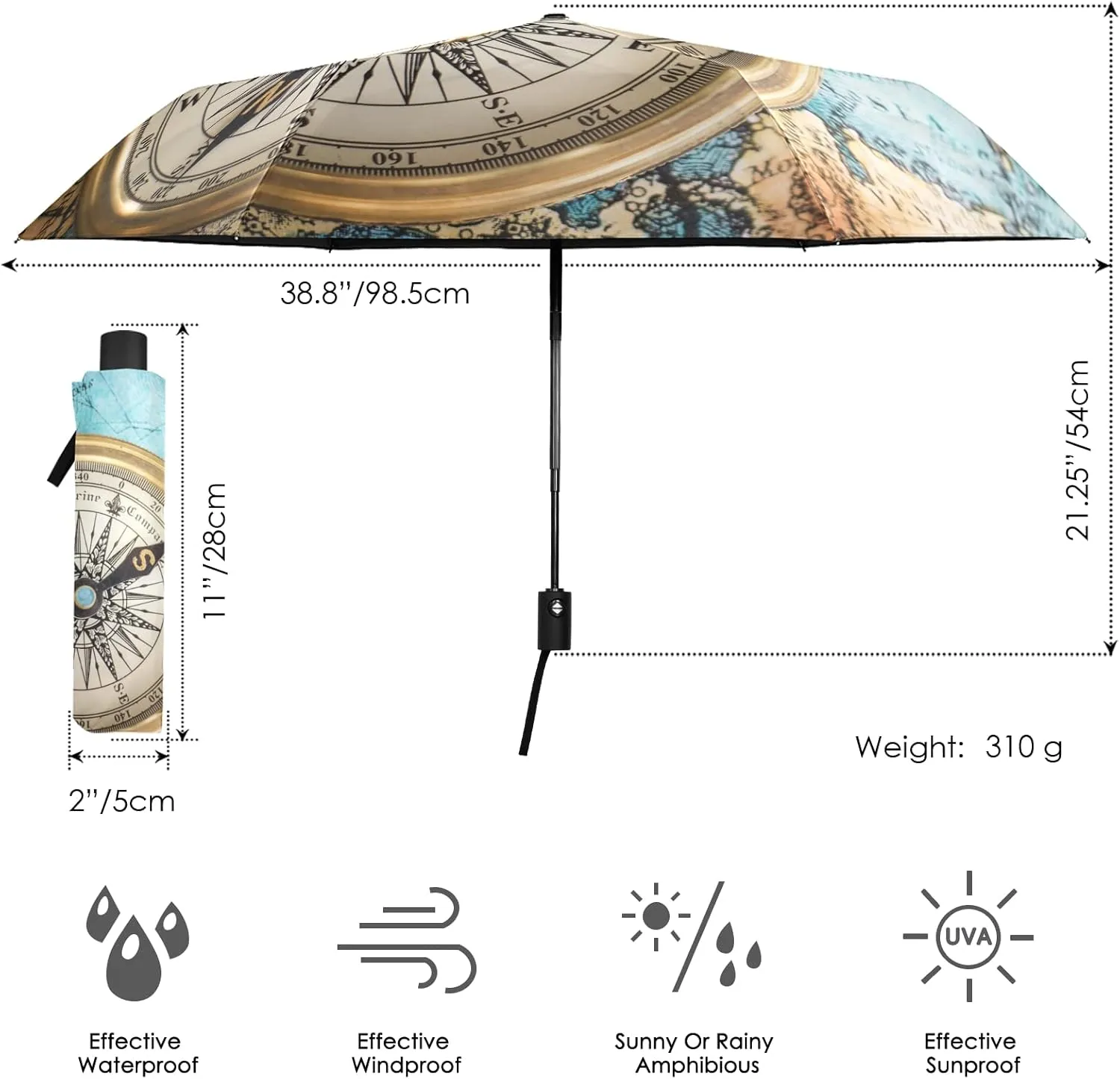 Oyihfvs Automatic Windproof Waterproof Umbrella, Folding Umbrella Reinforced Portable Compact UV Protection Sun rain Auto Open/Close
