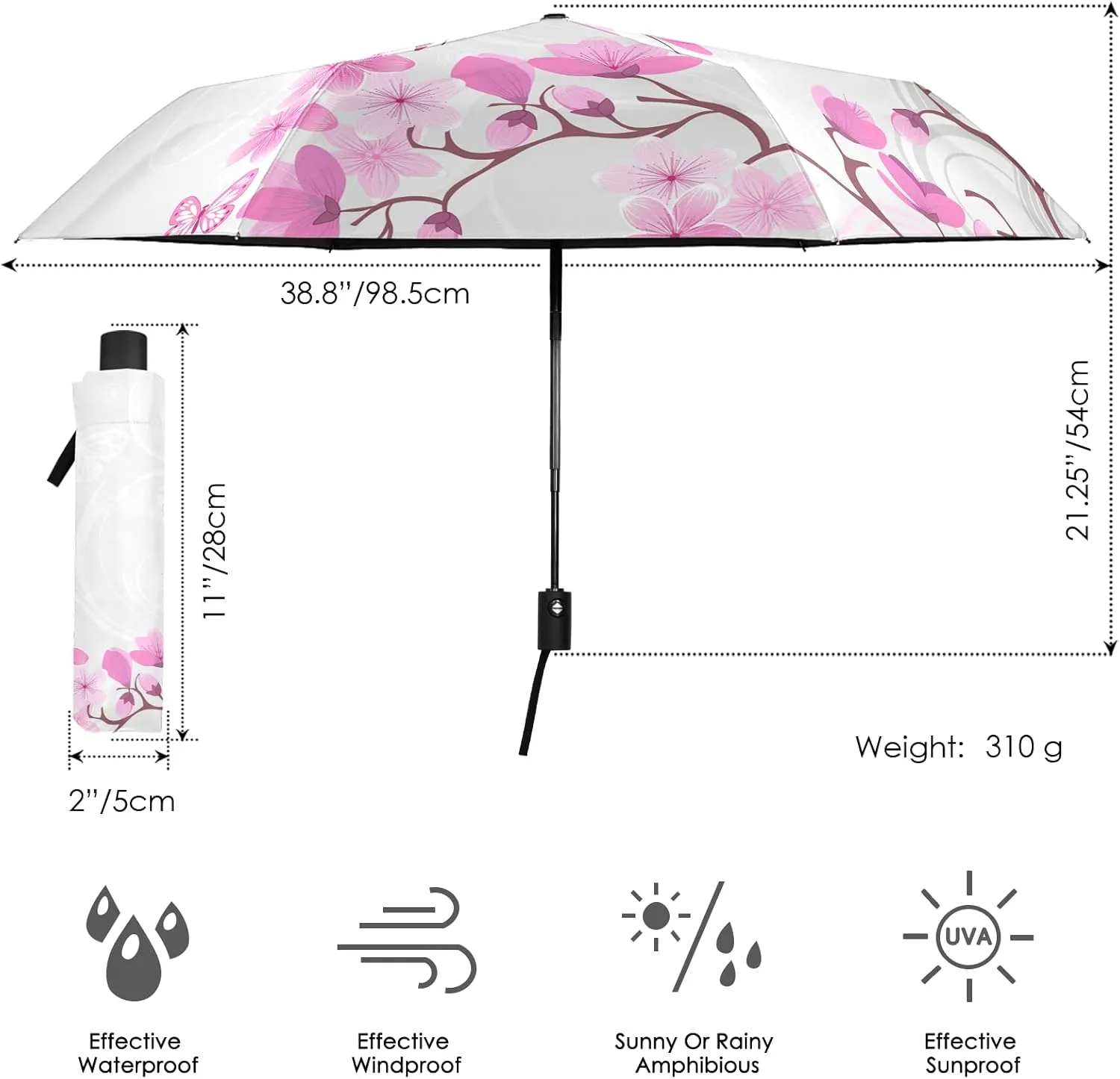 Oyihfvs Automatic Windproof Waterproof Umbrella, Folding Umbrella Reinforced Portable Compact UV Protection Sun rain Auto Open/Close