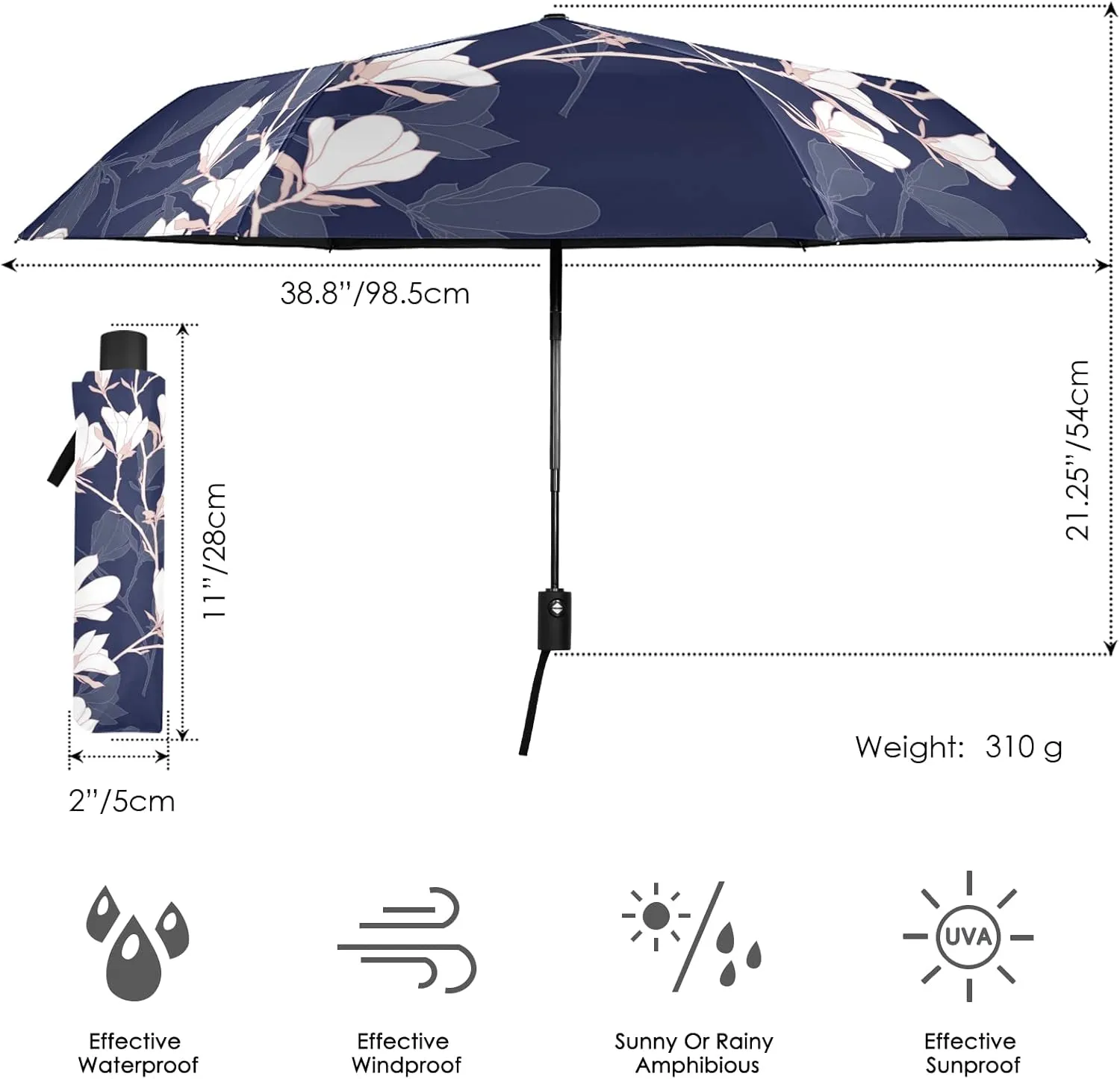 Oyihfvs Automatic Windproof Waterproof Umbrella, Folding Umbrella Reinforced Portable Compact UV Protection Sun rain Auto Open/Close