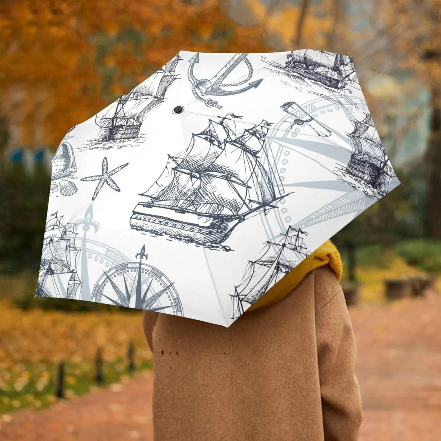 Oyihfvs Automatic Windproof Waterproof Umbrella, Folding Umbrella Reinforced Portable Compact UV Protection Sun rain Auto Open/Close