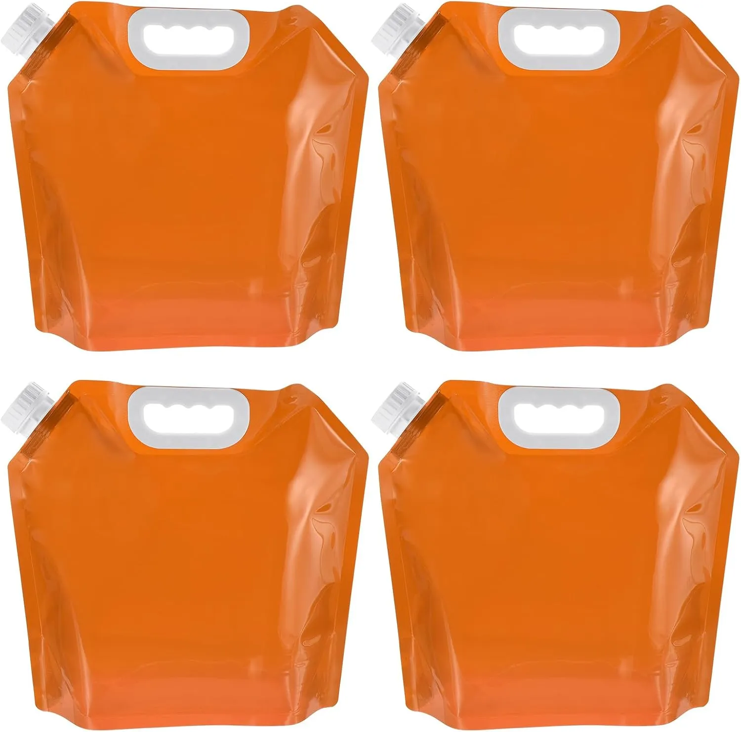 PATIKIL 1.3 Gallon 5L Collapsible Water Container Bag, 4 Pack Plastic Storage Jug Folding Water Bag for Camping, Hiking, Emergency Water Storage, Orange