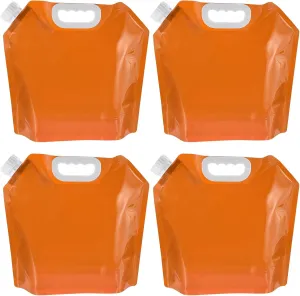PATIKIL 1.3 Gallon 5L Collapsible Water Container Bag, 4 Pack Plastic Storage Jug Folding Water Bag for Camping, Hiking, Emergency Water Storage, Orange