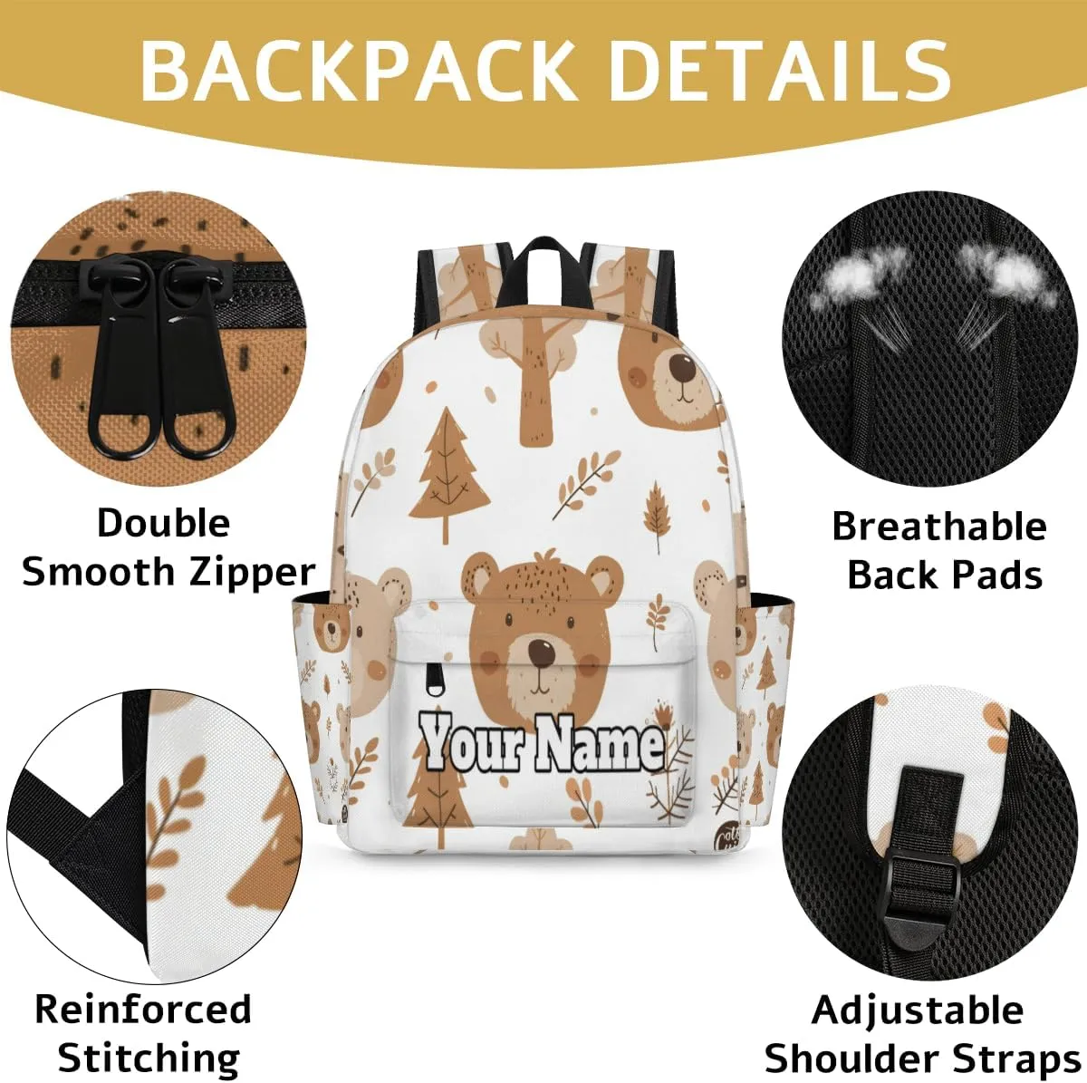 Personalized Animals Bears Preschool Toddler Backpack for Boys Girls Custom Kids Name Small Bookbags Kindergarten Elementary Backpack, Bears Tree