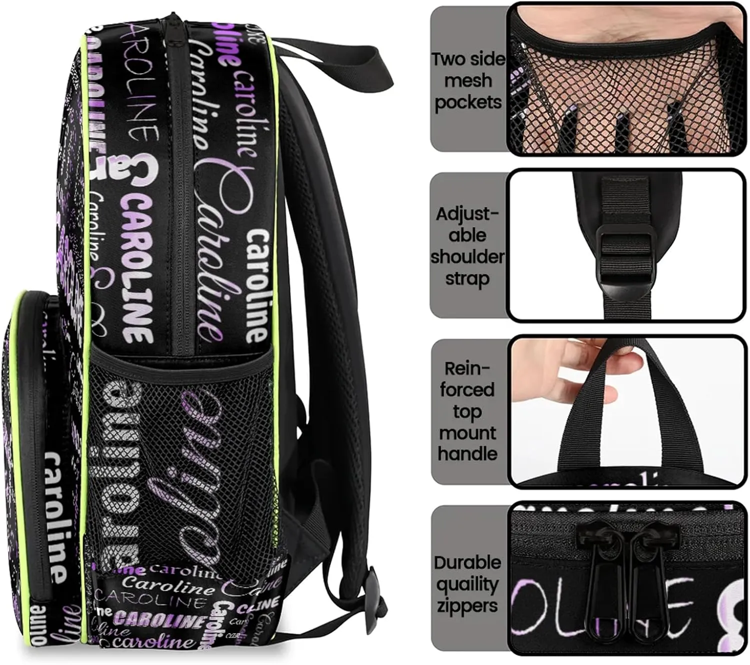 Personalized Backpack Bag with Name Lightweight Custom Shoulder Bags Waterproof Casual Backpacks Travel Laptop Bag for Travel Work Picnic 14.2in, Black Purple
