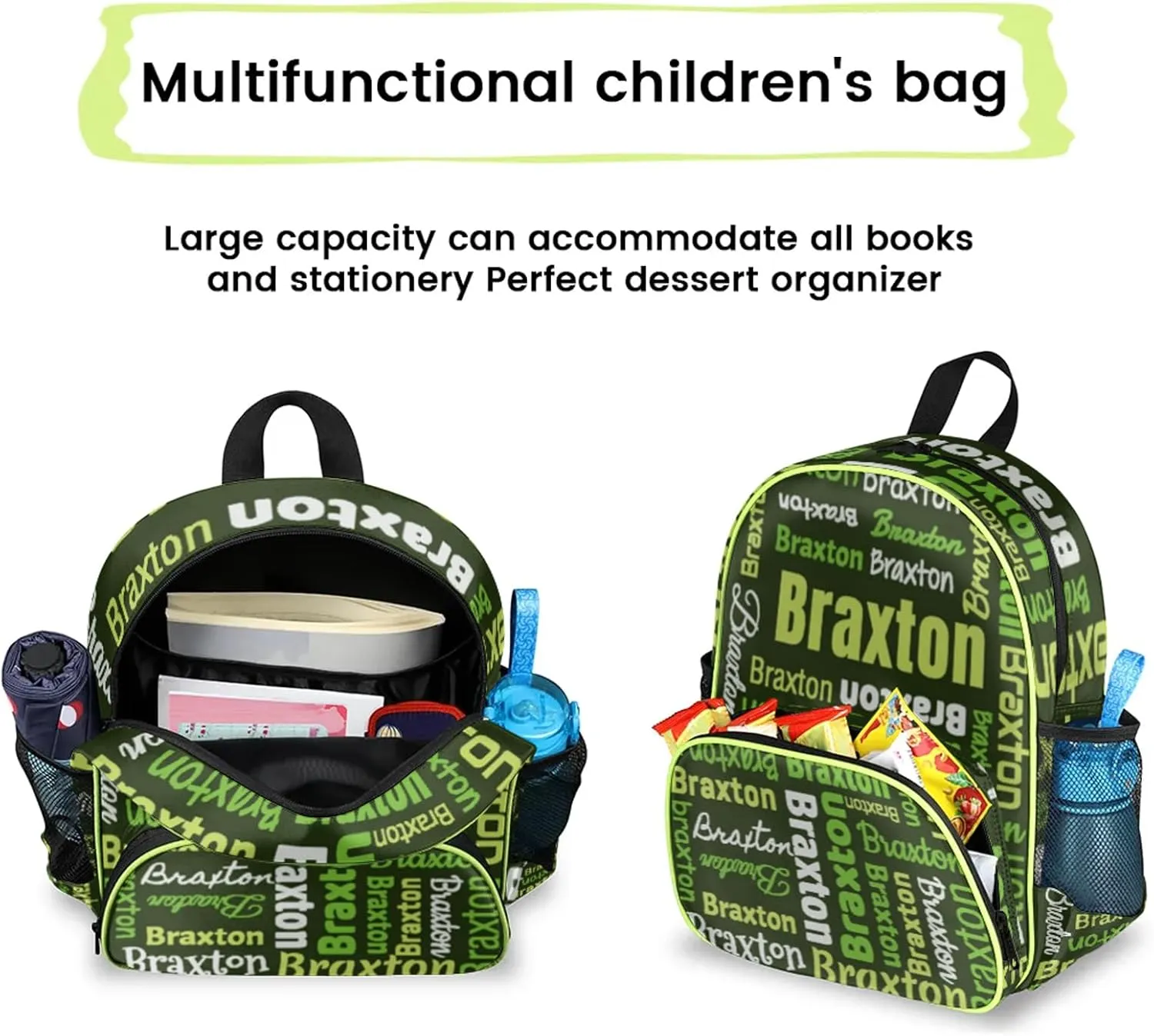 Personalized Backpacks with Name Customized Shoulder Bag Gifts for Women Men Waterproof Travel Casual Backpack 14.2in, Black Green