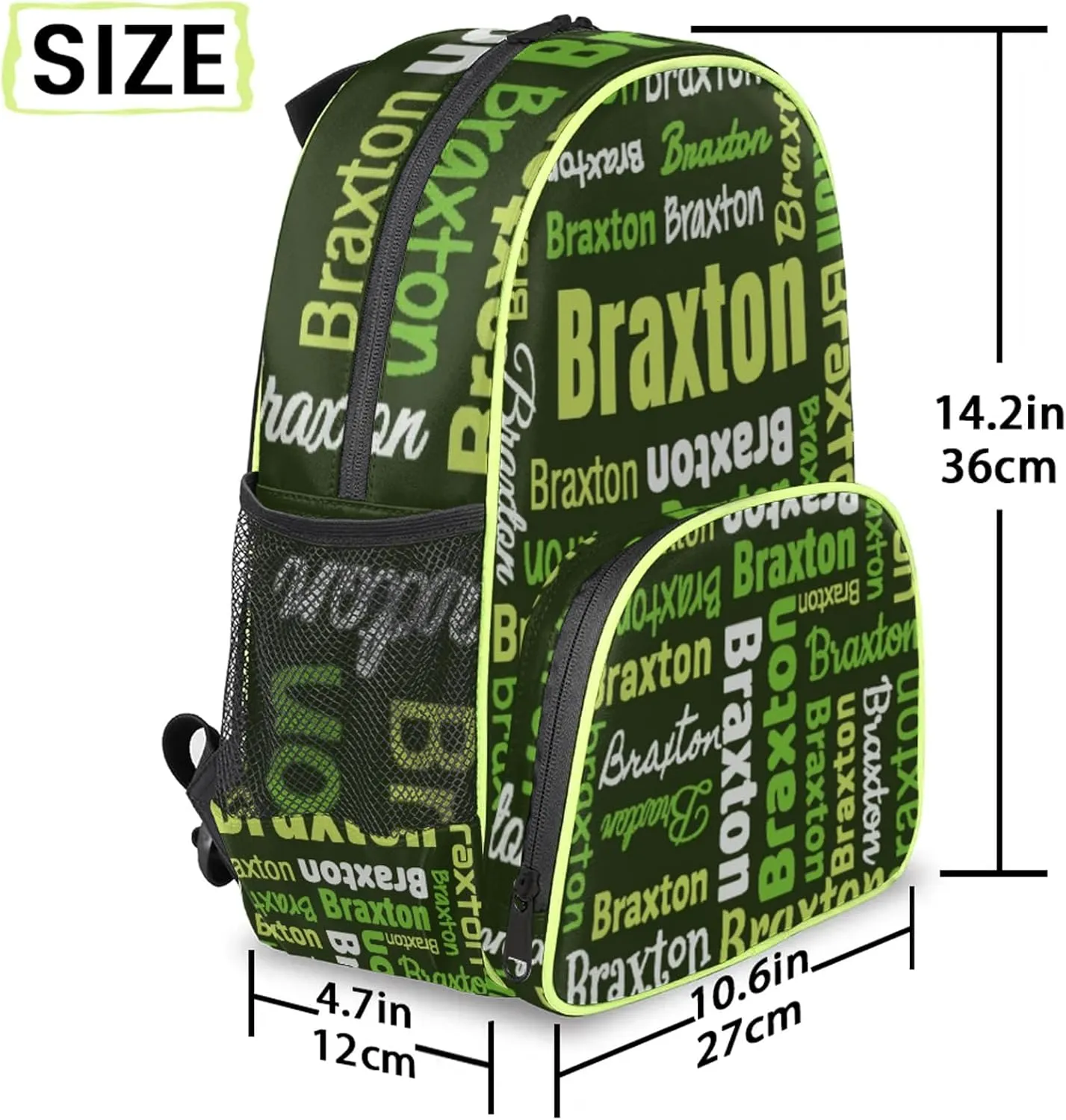 Personalized Backpacks with Name Customized Shoulder Bag Gifts for Women Men Waterproof Travel Casual Backpack 14.2in, Black Green