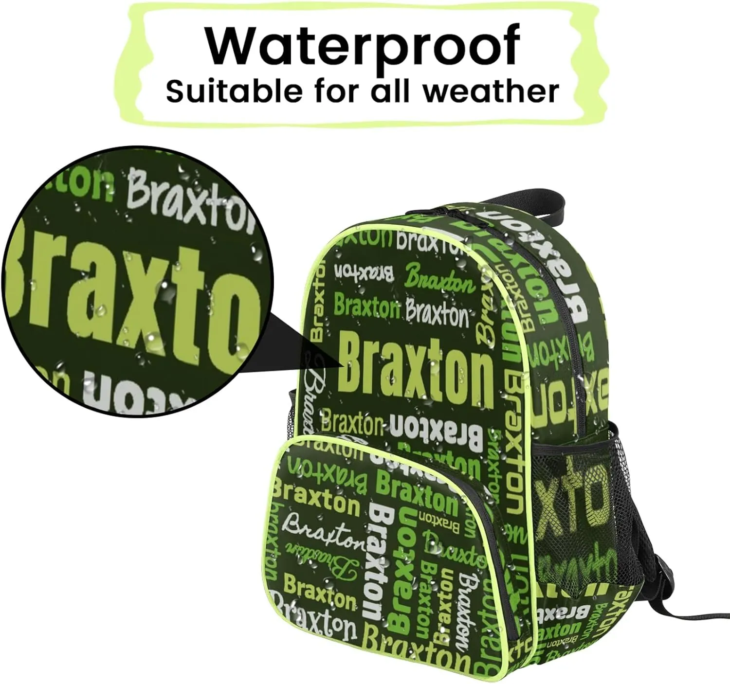 Personalized Backpacks with Name Customized Shoulder Bag Gifts for Women Men Waterproof Travel Casual Backpack 14.2in, Black Green
