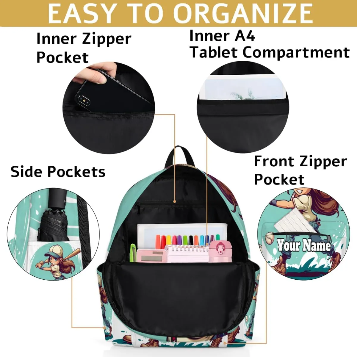 Personalized Baseball Ball Preschool Toddler Backpack for Boys Girls Custom Kids Name Small Bookbags Kindergarten Elementary Backpack, Baseball Player
