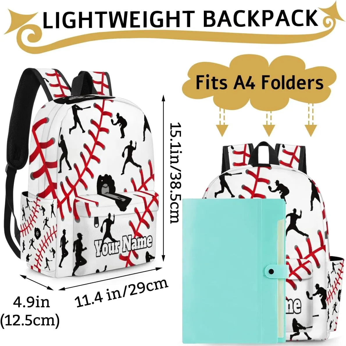 Personalized Baseball Themed Preschool Toddler Backpack for Boys Girls Custom Kids Name Small Bookbags Kindergarten Elementary Backpack, Sports