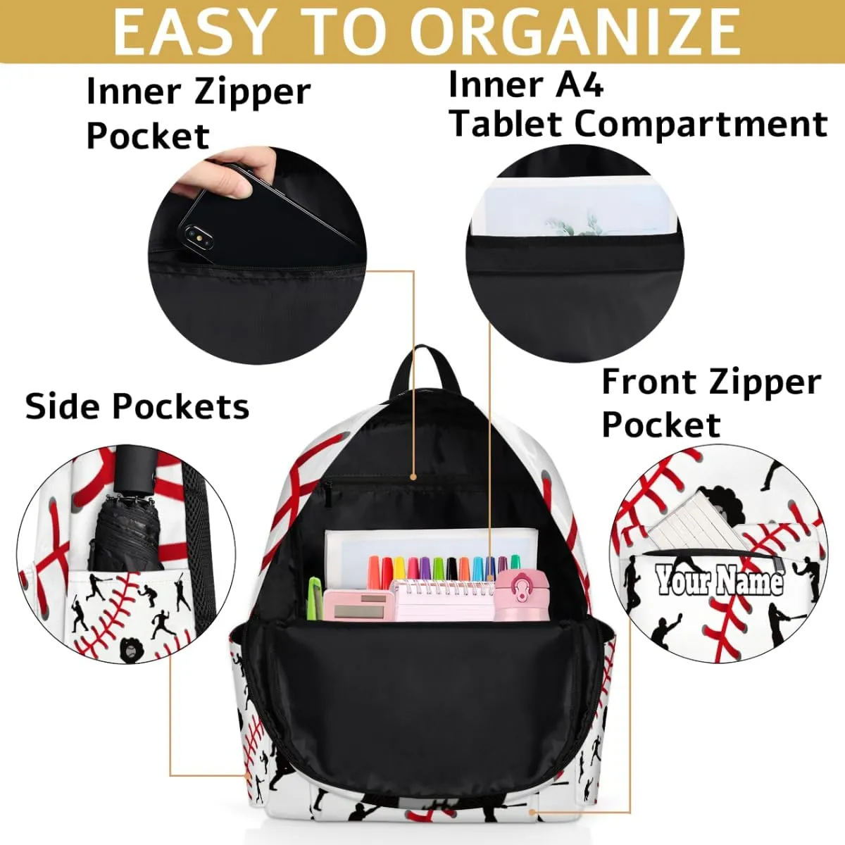 Personalized Baseball Themed Preschool Toddler Backpack for Boys Girls Custom Kids Name Small Bookbags Kindergarten Elementary Backpack, Sports