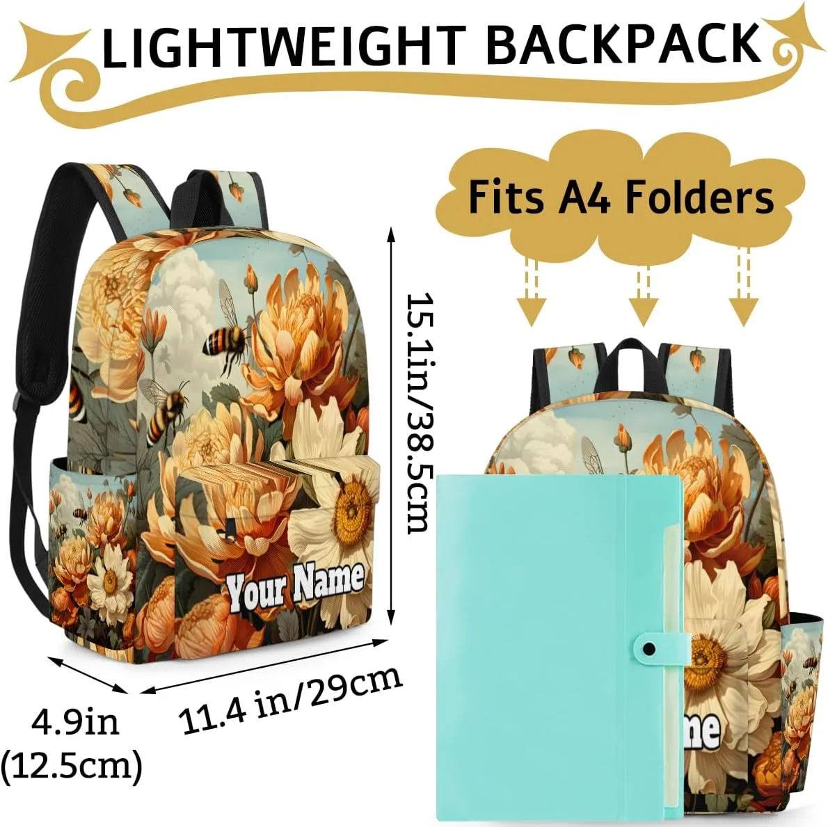 Personalized Bee Preschool Toddler Backpack for Boys Girls Custom Kids Name Small Bookbags Kindergarten Elementary Backpack, Summer Flower
