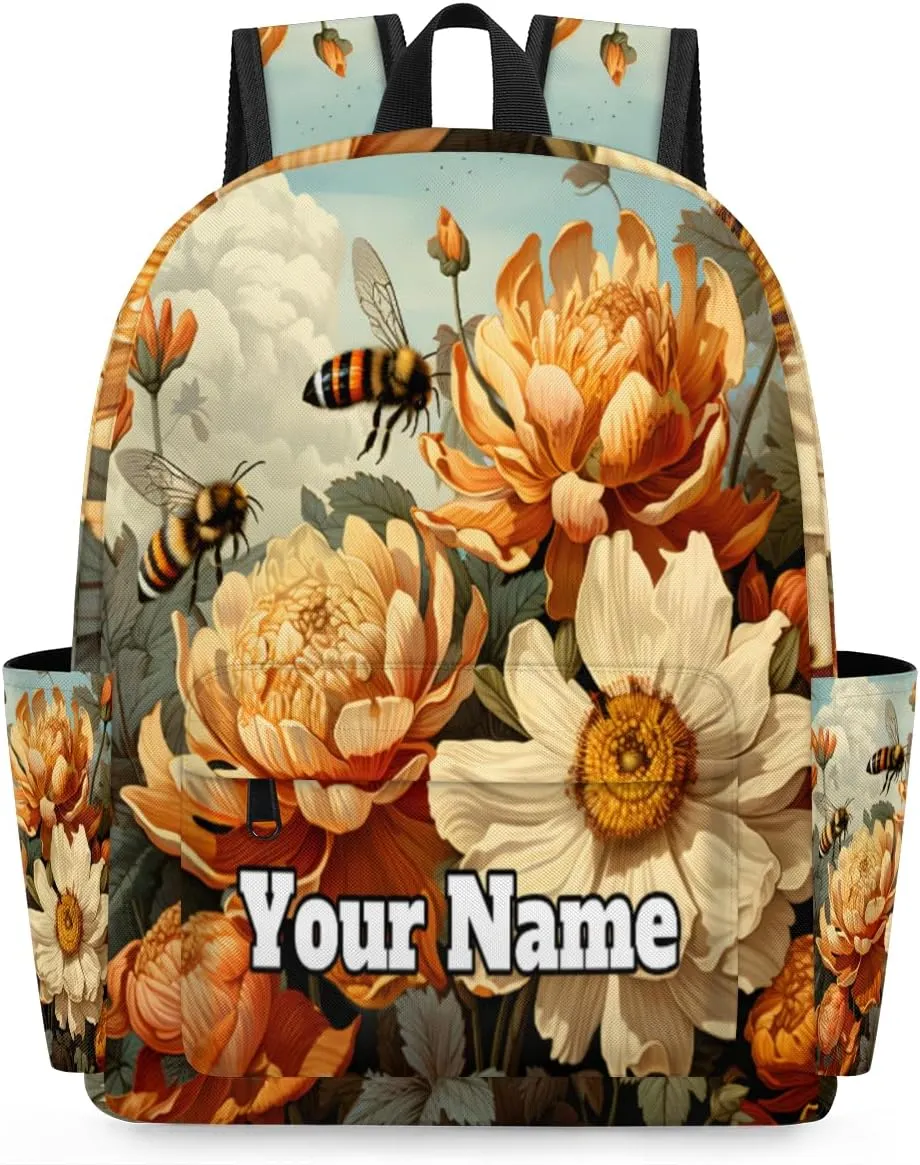 Personalized Bee Preschool Toddler Backpack for Boys Girls Custom Kids Name Small Bookbags Kindergarten Elementary Backpack, Summer Flower