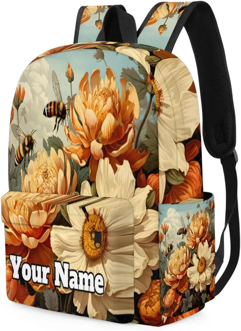 Personalized Bee Preschool Toddler Backpack for Boys Girls Custom Kids Name Small Bookbags Kindergarten Elementary Backpack, Summer Flower