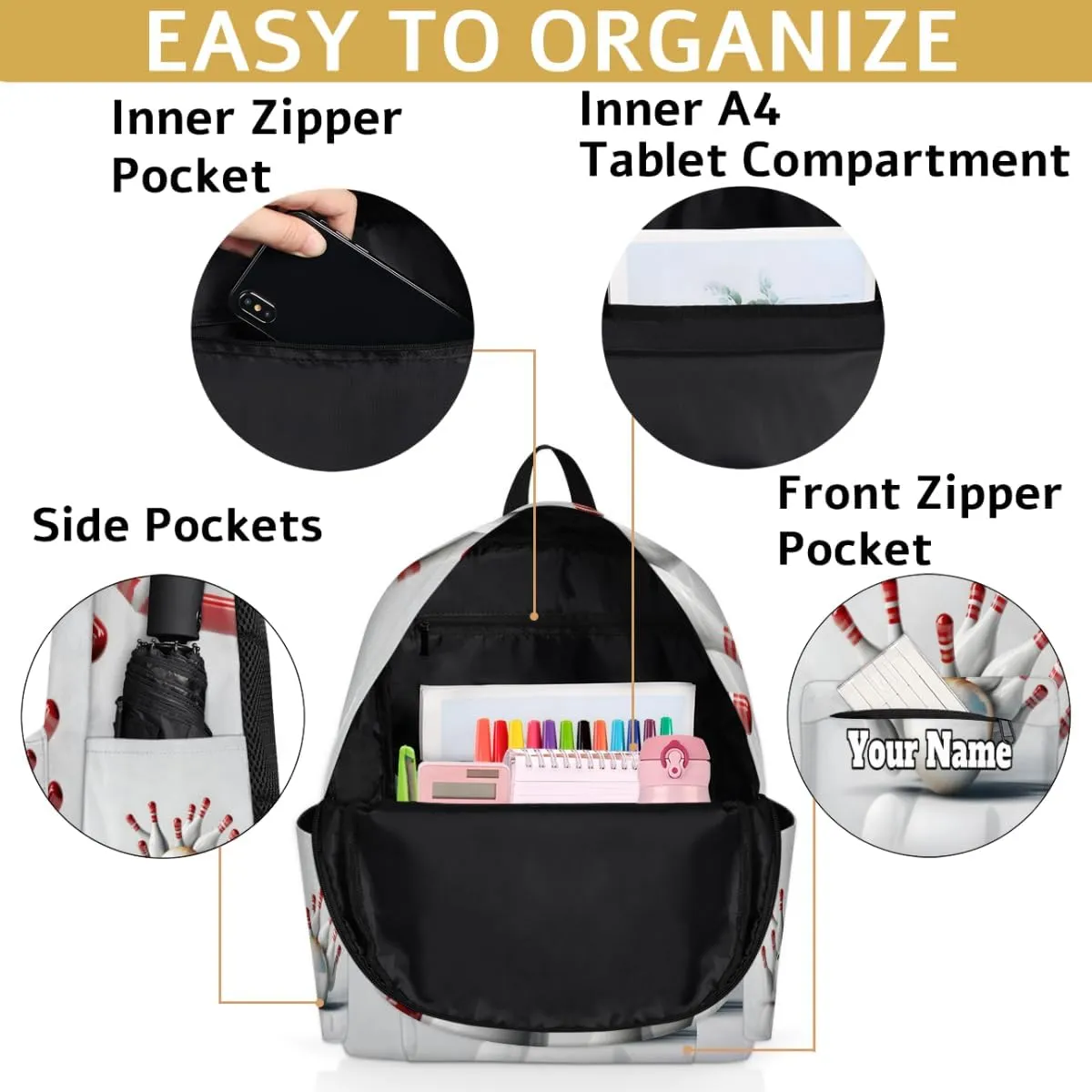 Personalized Bowling Ball Preschool Toddler Backpack for Boys Girls Custom Kids Name Small Bookbags Kindergarten Elementary Backpack, Bowling Sport