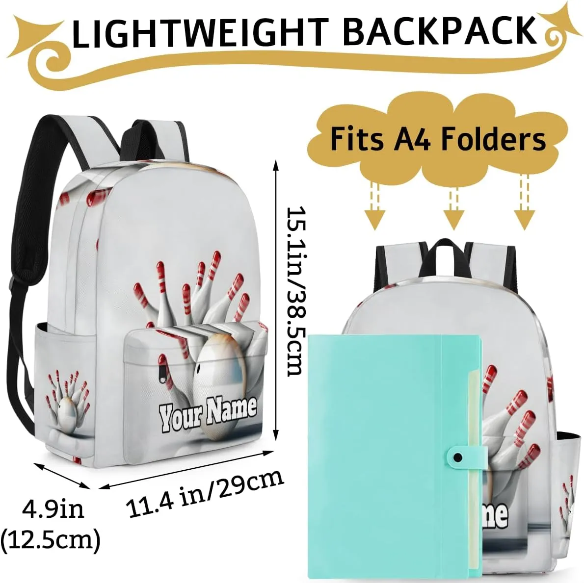 Personalized Bowling Ball Preschool Toddler Backpack for Boys Girls Custom Kids Name Small Bookbags Kindergarten Elementary Backpack, Bowling Sport