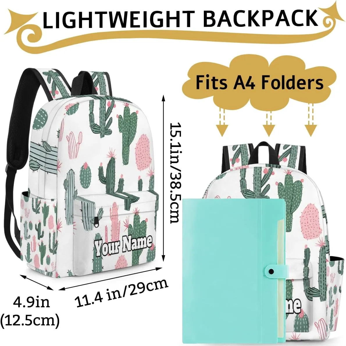Personalized Cactus Preschool Toddler Backpack for Boys Girls Custom Kids Name Small Bookbags Kindergarten Elementary Backpack, Cute