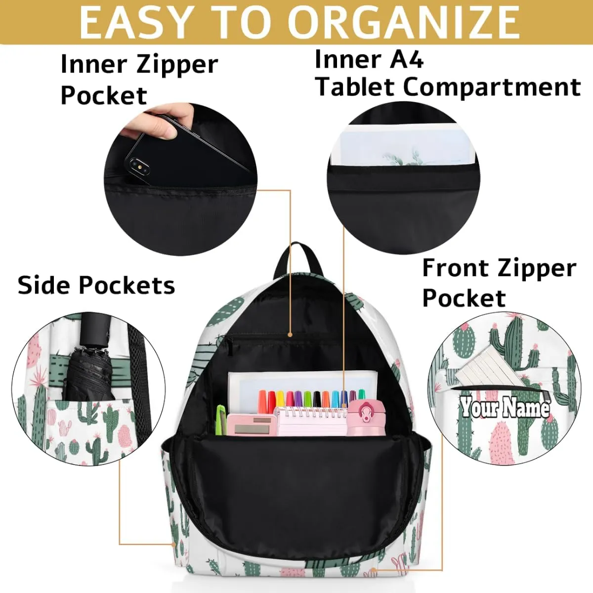Personalized Cactus Preschool Toddler Backpack for Boys Girls Custom Kids Name Small Bookbags Kindergarten Elementary Backpack, Cute