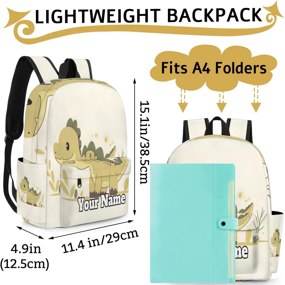 Personalized Cartoon Dinosaur Preschool Toddler Backpack for Boys Girls Custom Kids Name Small Bookbags Kindergarten Elementary Backpack, Dinosaur