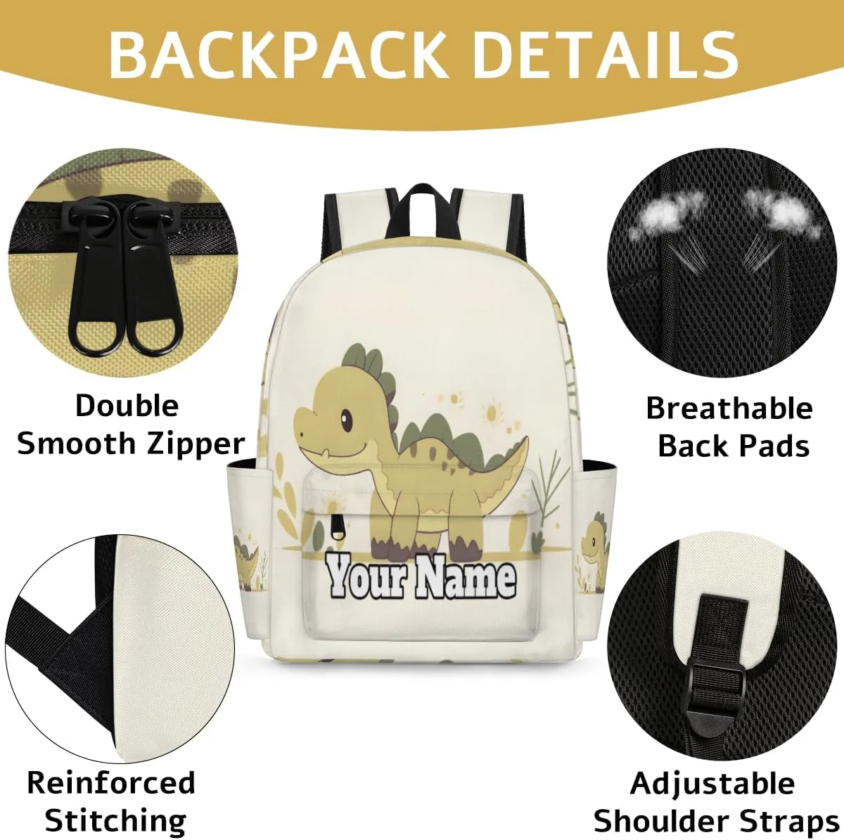 Personalized Cartoon Dinosaur Preschool Toddler Backpack for Boys Girls Custom Kids Name Small Bookbags Kindergarten Elementary Backpack, Dinosaur