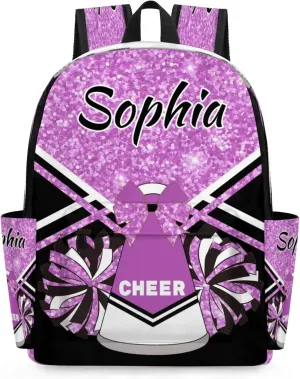 Personalized Cheer Bag Name Backpack Bags for Women Men, Custom Large Capacity Waterproof Shoulder Bags, Casual Daypack, Taro Purple Glitter