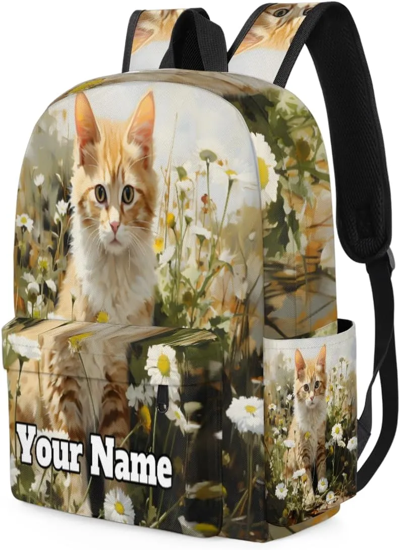 Personalized Cute Cat Preschool Toddler Backpack for Boys Girls Custom Kids Name Small Bookbags Kindergarten Elementary Backpack, Daisy Cat