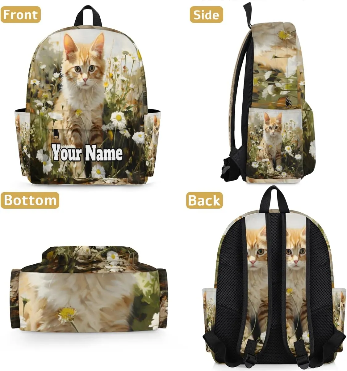 Personalized Cute Cat Preschool Toddler Backpack for Boys Girls Custom Kids Name Small Bookbags Kindergarten Elementary Backpack, Daisy Cat