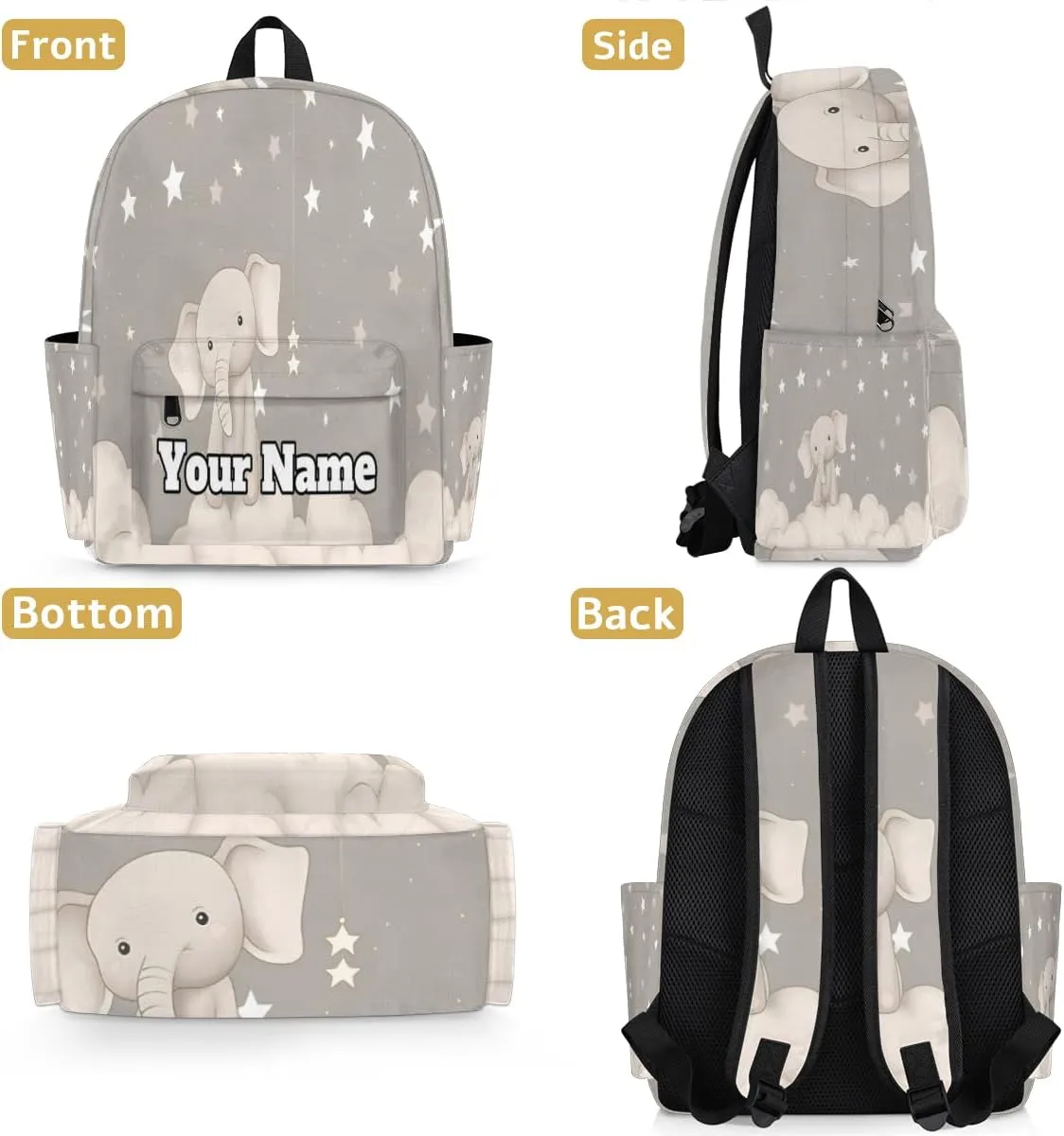 Personalized Cute Elephant Preschool Toddler Backpack for Boys Girls Custom Kids Name Small Bookbags Kindergarten Elementary Backpack, Animals