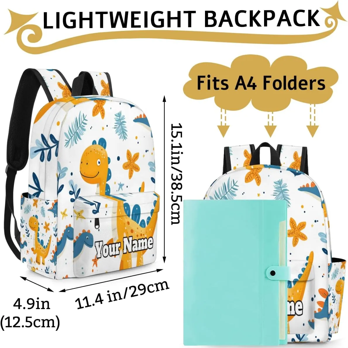 Personalized Dinosaur Preschool Toddler Backpack for Boys Girls Custom Kids Name Small Bookbags Kindergarten Elementary Backpack, Cute Dinosaur