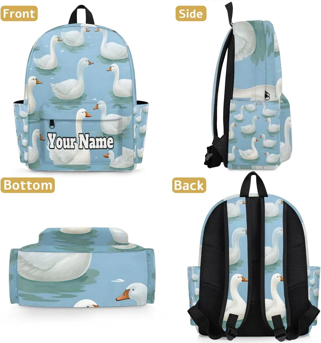 Personalized Duck Preschool Toddler Backpack for Boys Girls Custom Kids Name Small Bookbags Kindergarten Elementary Backpack, White Duck