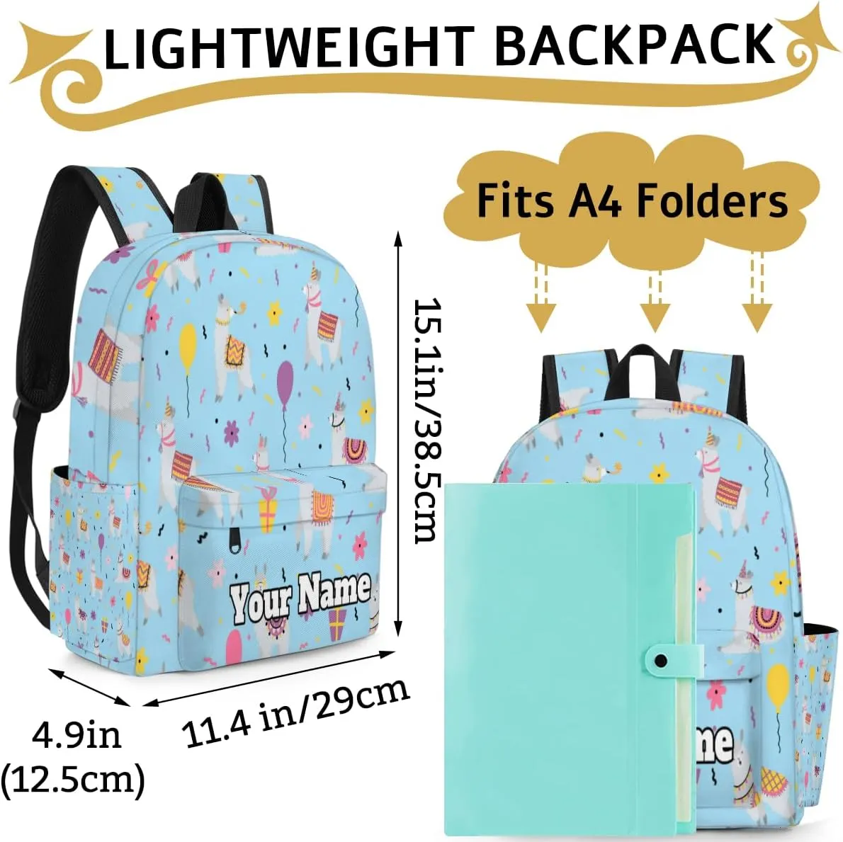 Personalized Llama Preschool Toddler Backpack for Boys Girls Custom Kids Name Small Bookbags Kindergarten Elementary Backpack, Cute Alpaca Llama
