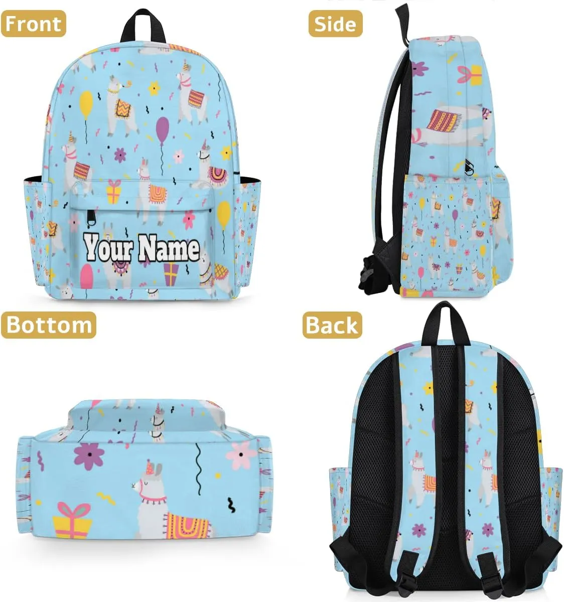 Personalized Llama Preschool Toddler Backpack for Boys Girls Custom Kids Name Small Bookbags Kindergarten Elementary Backpack, Cute Alpaca Llama