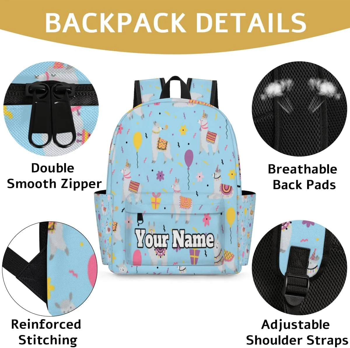 Personalized Llama Preschool Toddler Backpack for Boys Girls Custom Kids Name Small Bookbags Kindergarten Elementary Backpack, Cute Alpaca Llama