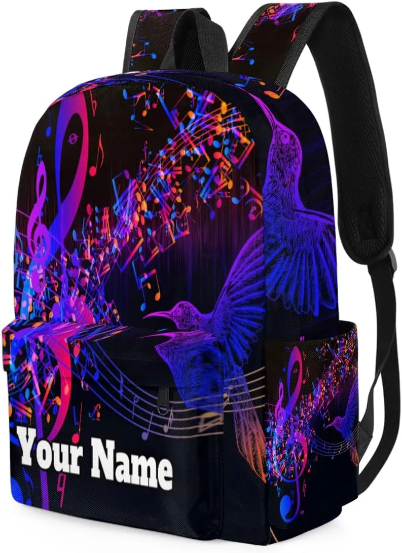 Personalized Music Note Preschool Toddler Backpack for Boys Girls Custom Kids Name Small Bookbags Kindergarten Elementary Backpack, Hummingbird