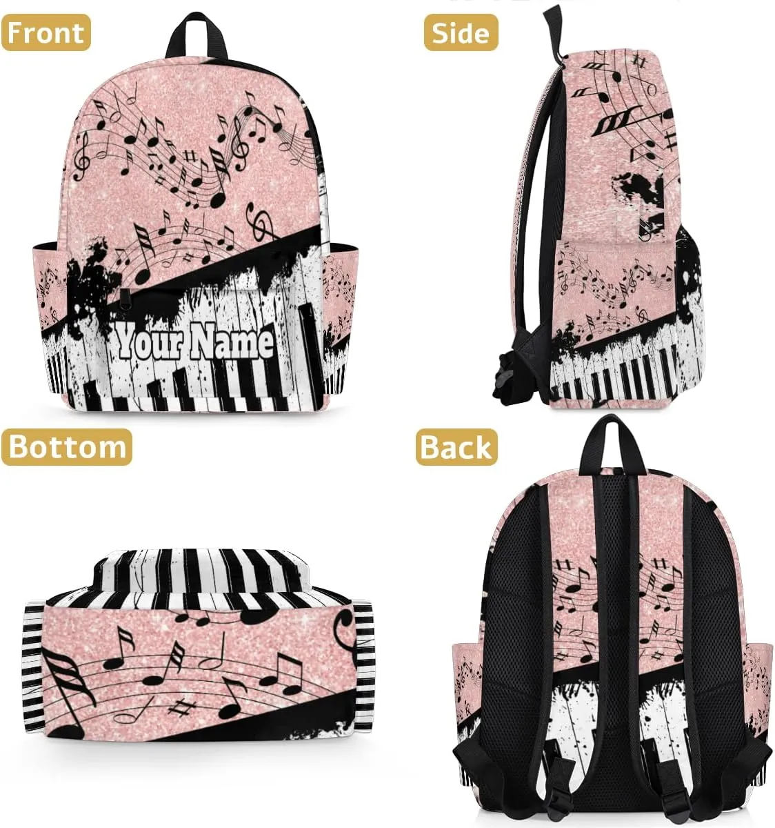 Personalized Piano Keyboard Preschool Toddler Backpack for Boys Girls Custom Kids Name Small Bookbags Kindergarten Elementary Backpack, Music Notes