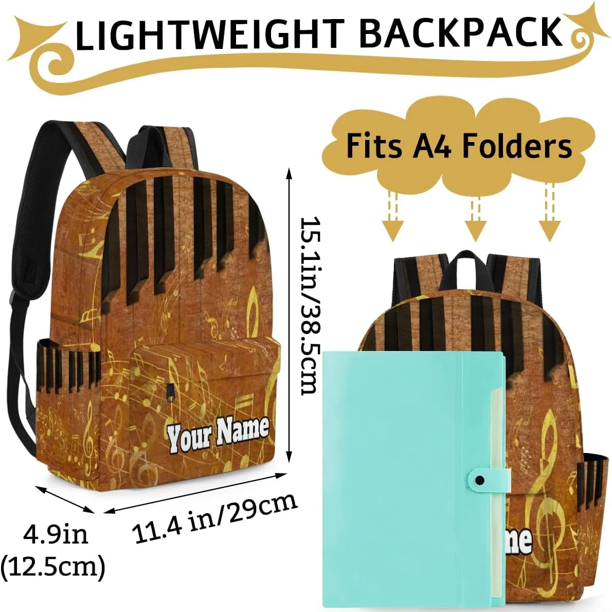 Personalized Piano Keyboard Preschool Toddler Backpack for Boys Girls Custom Kids Name Small Bookbags Kindergarten Elementary Backpack, Musical Notes