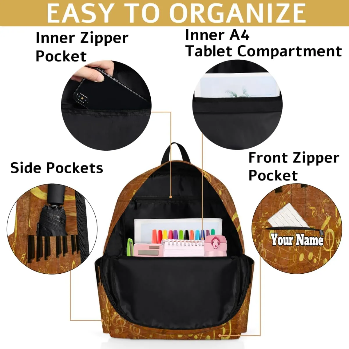 Personalized Piano Keyboard Preschool Toddler Backpack for Boys Girls Custom Kids Name Small Bookbags Kindergarten Elementary Backpack, Musical Notes