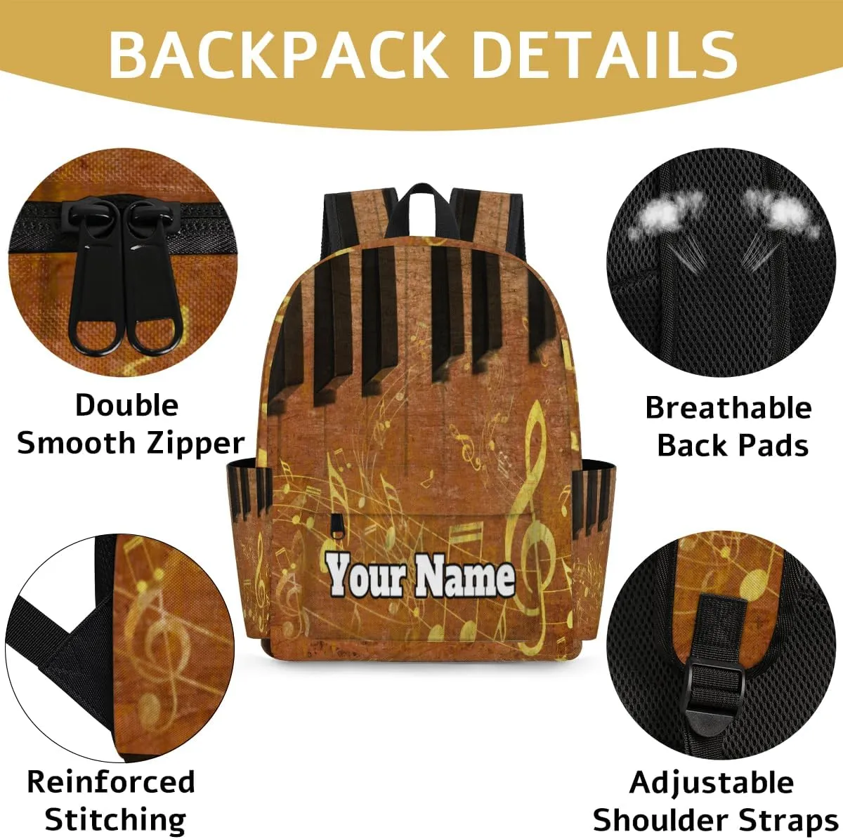 Personalized Piano Keyboard Preschool Toddler Backpack for Boys Girls Custom Kids Name Small Bookbags Kindergarten Elementary Backpack, Musical Notes