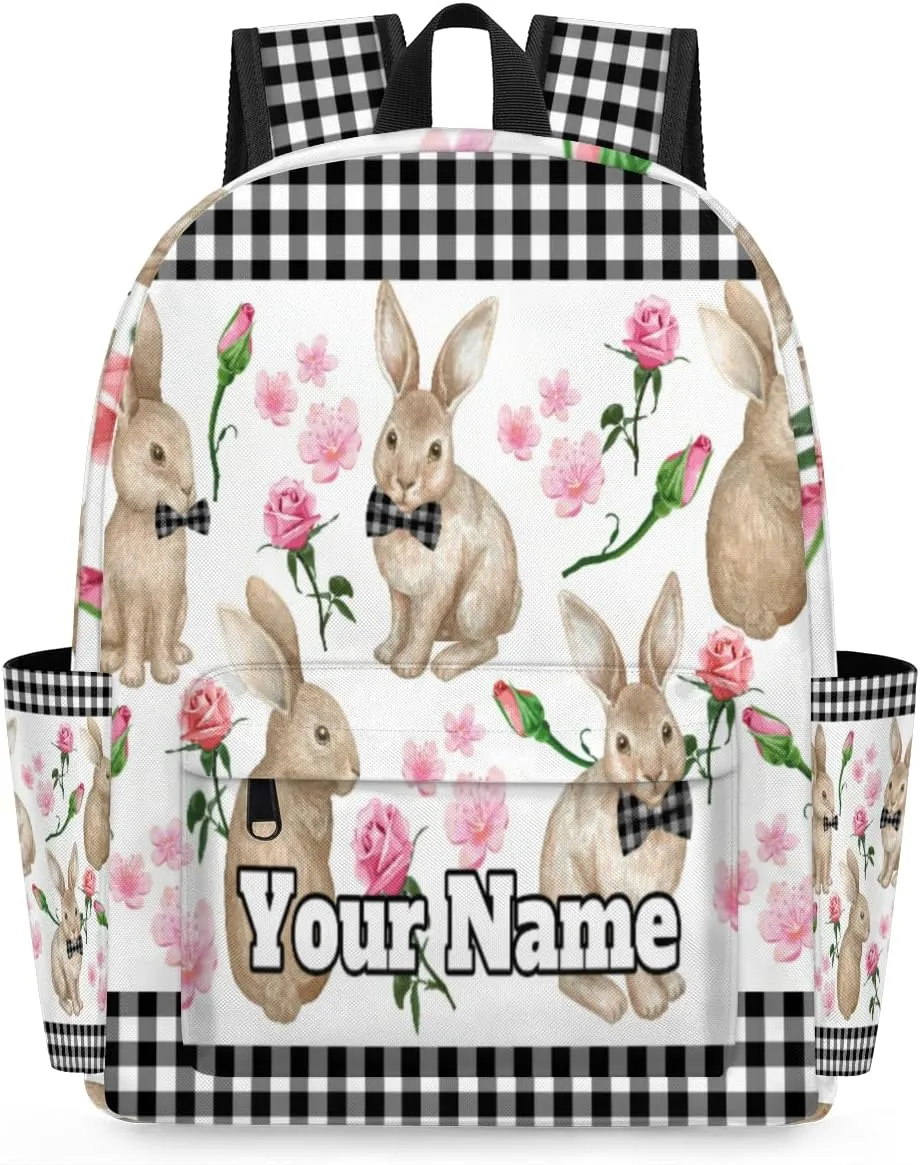 Personalized Rabbit Flowers Preschool Toddler Backpack for Boys Girls Custom Kids Name Small Bookbags Kindergarten Elementary Backpack, Bunny Rabbit