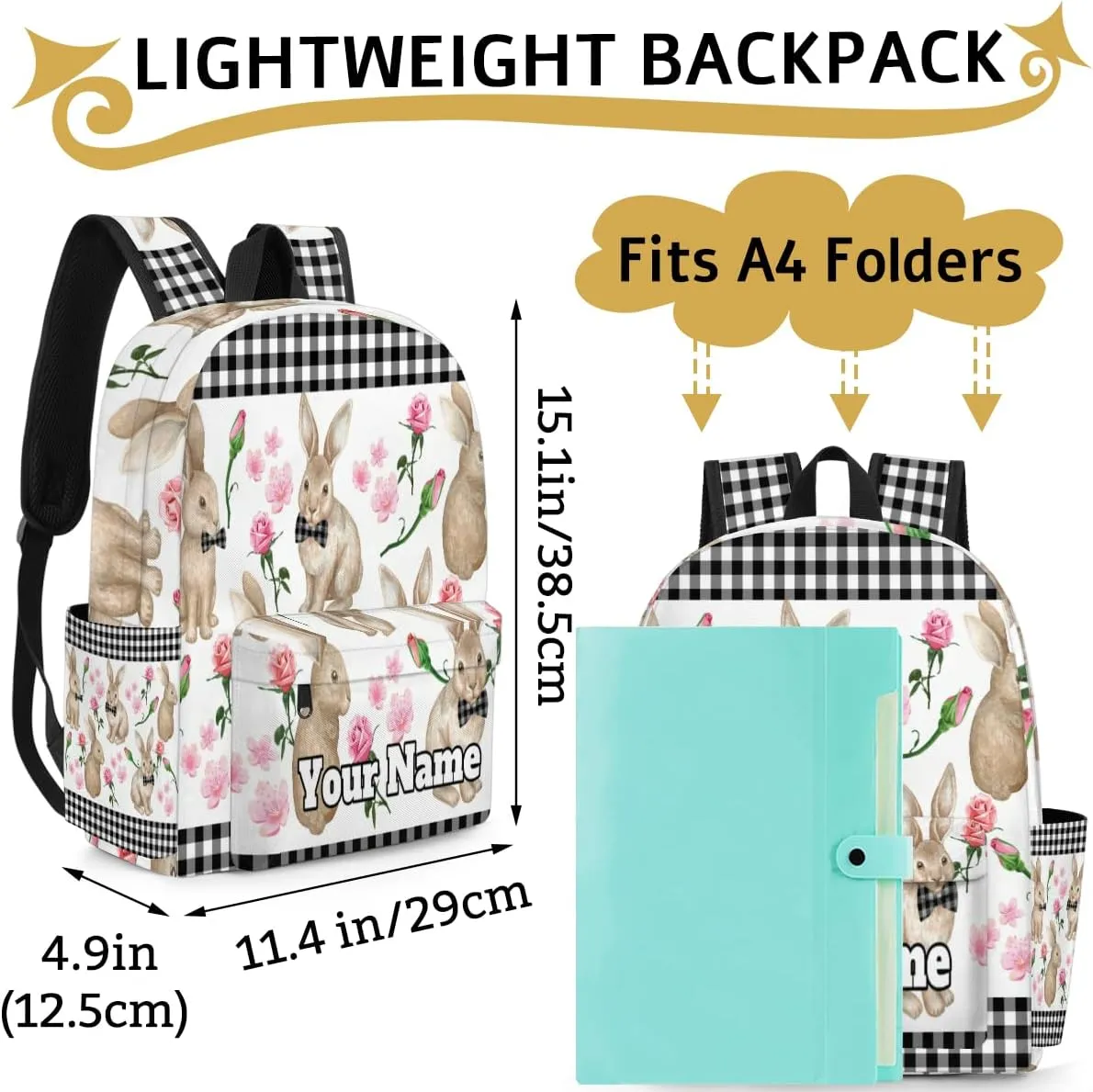 Personalized Rabbit Flowers Preschool Toddler Backpack for Boys Girls Custom Kids Name Small Bookbags Kindergarten Elementary Backpack, Bunny Rabbit