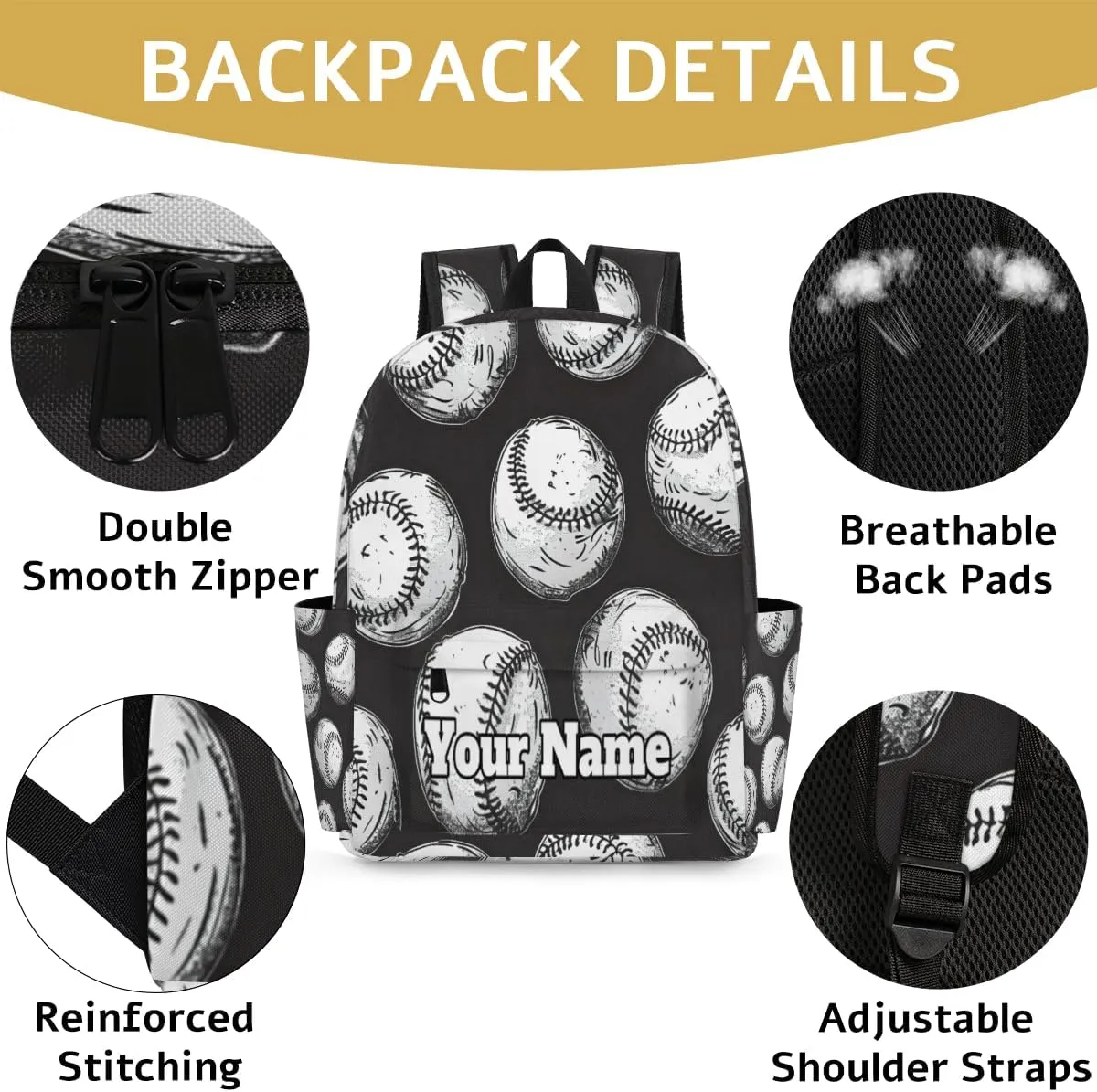 Personalized Sports Baseballs Preschool Toddler Backpack for Boys Girls Custom Kids Name Small Bookbags Kindergarten Elementary Backpack, Ball Baseball Pattern