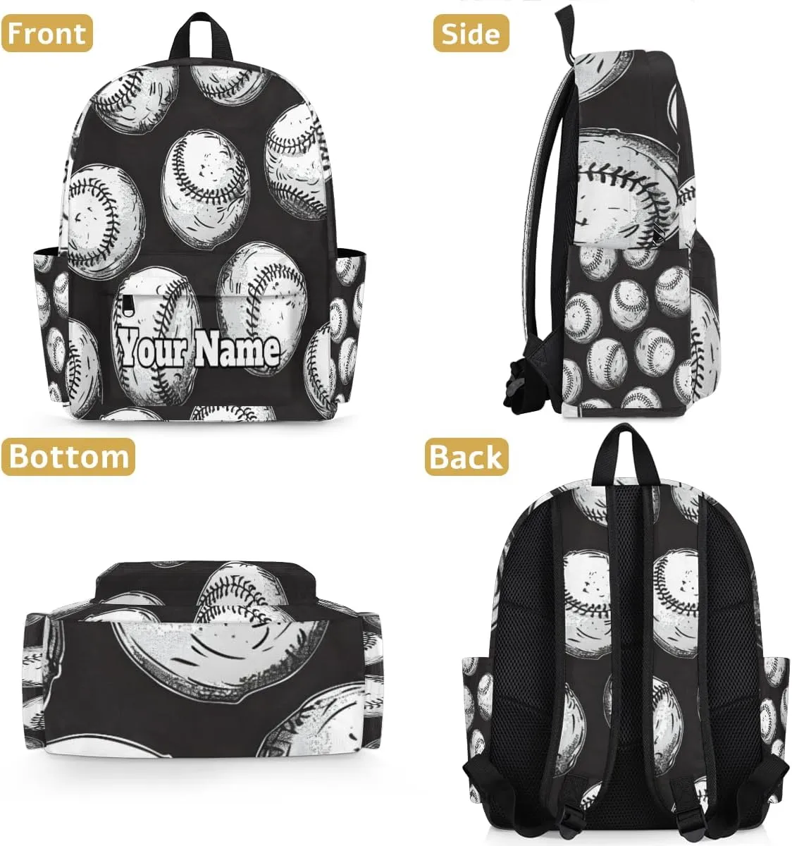 Personalized Sports Baseballs Preschool Toddler Backpack for Boys Girls Custom Kids Name Small Bookbags Kindergarten Elementary Backpack, Ball Baseball Pattern
