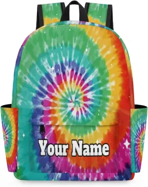 Personalized Tie Dye Preschool Toddler Backpack for Boys Girls Custom Kids Name Small Bookbags Kindergarten Elementary Backpack, Colorful Rainbow