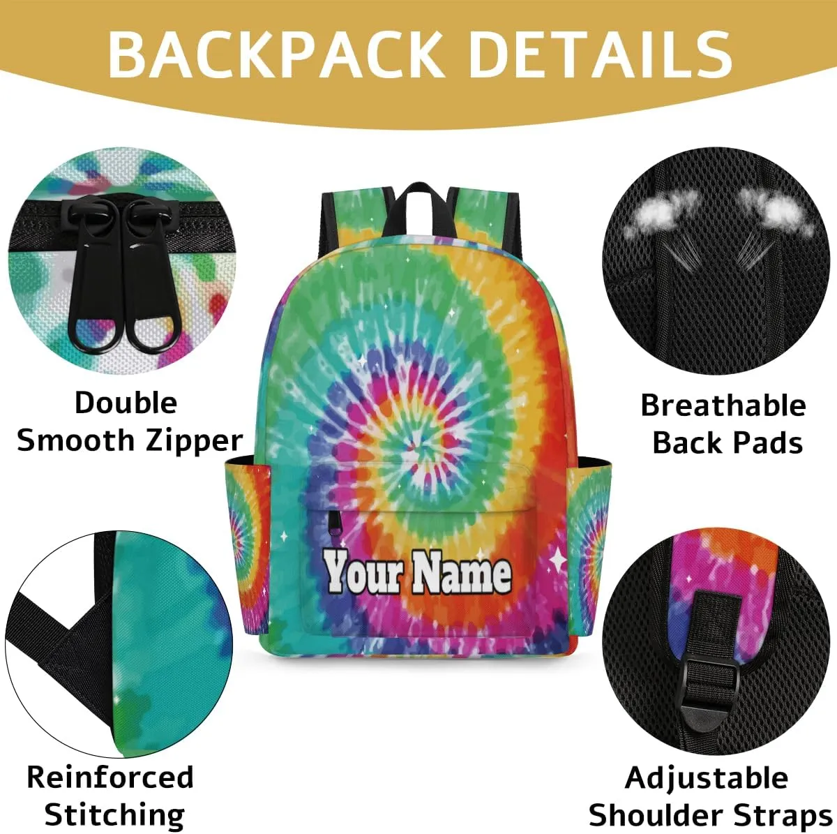 Personalized Tie Dye Preschool Toddler Backpack for Boys Girls Custom Kids Name Small Bookbags Kindergarten Elementary Backpack, Colorful Rainbow