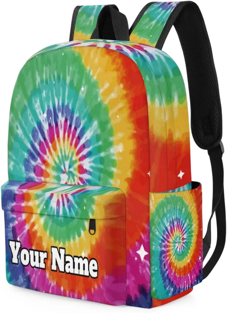 Personalized Tie Dye Preschool Toddler Backpack for Boys Girls Custom Kids Name Small Bookbags Kindergarten Elementary Backpack, Colorful Rainbow
