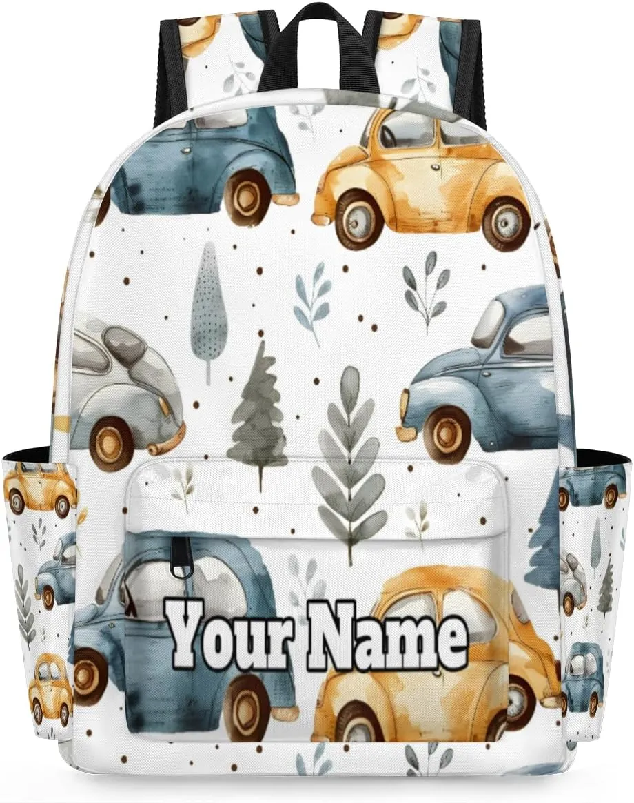 Personalized Transportation Cars Preschool Toddler Backpack for Boys Girls Custom Kids Name Small Bookbags Kindergarten Elementary Backpack, Cute Cars