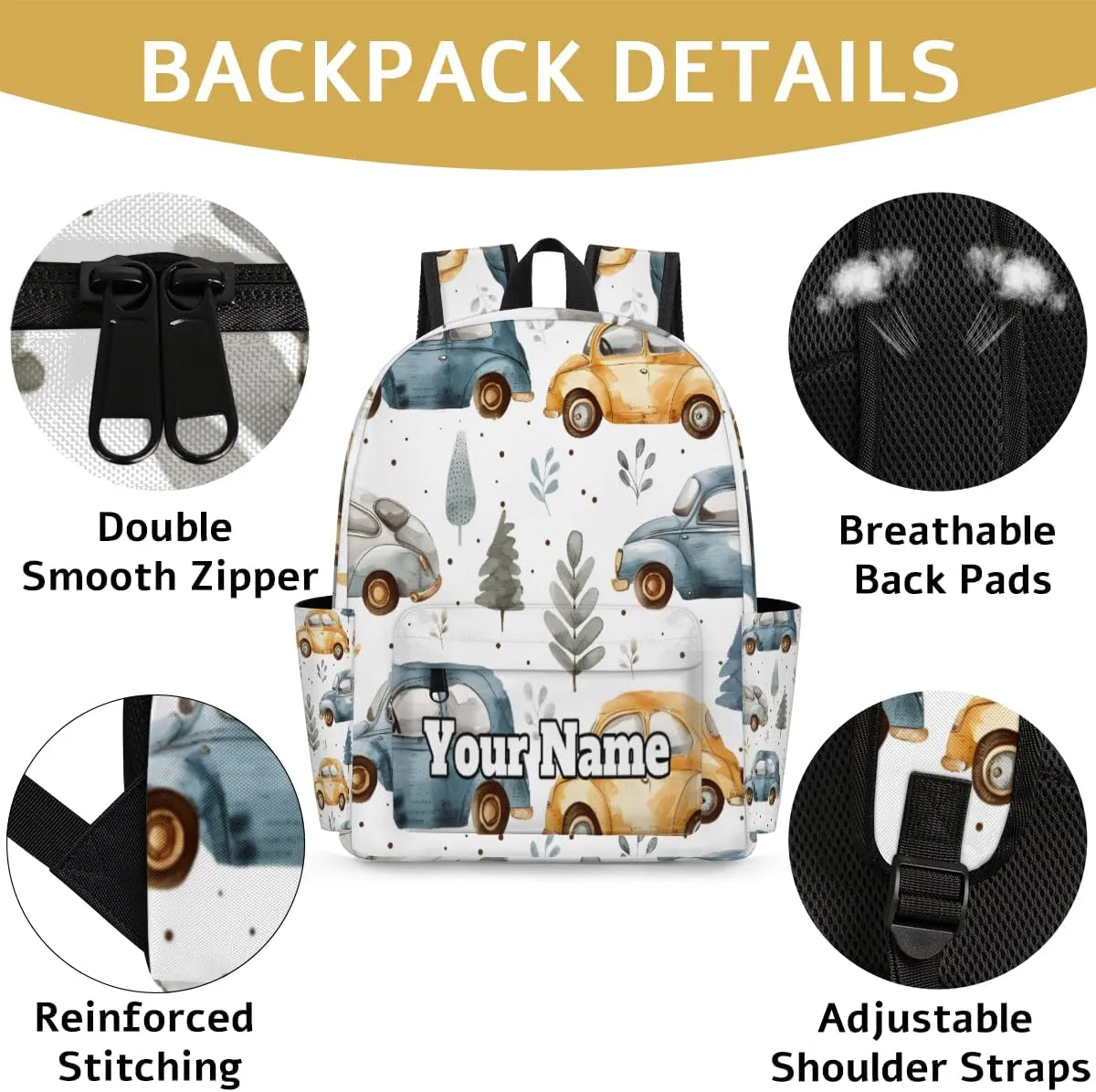 Personalized Transportation Cars Preschool Toddler Backpack for Boys Girls Custom Kids Name Small Bookbags Kindergarten Elementary Backpack, Cute Cars